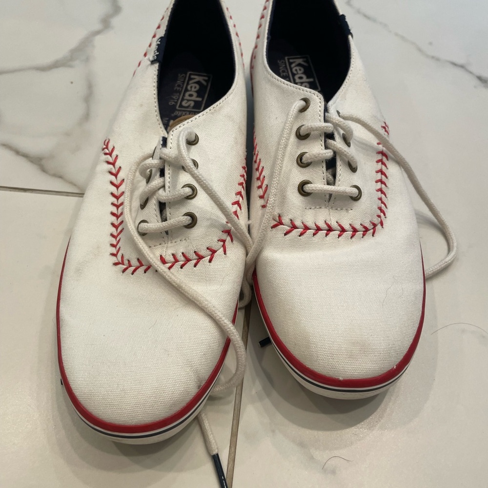 Keds LA Dodgers White Sneakers with Red Baseball Stitch - Picture 2 of 5